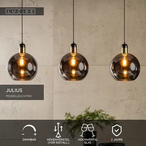 Lucide JULIUS - Pendelleuchten - 3xE27 - Rauchfarbe Grau - USP